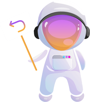 Astronauta Blee, mascote da CWI, segurando uma plaquinha indicando outro caminho para seguir.