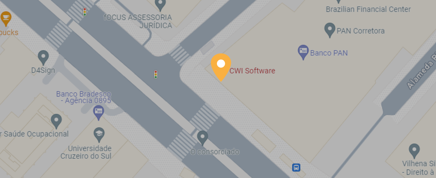 Mapa com a localização da CWI Software em São Paulo.