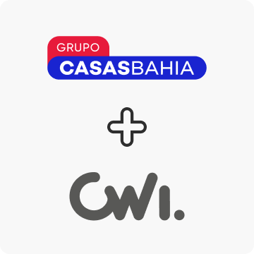 Logotipo do Grupo Casas Bahia, sinal de adição e logotipo da CWI.