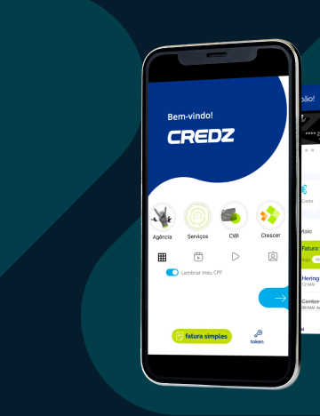 Um smartphone exibindo a página inicial de aplicação da Credz.