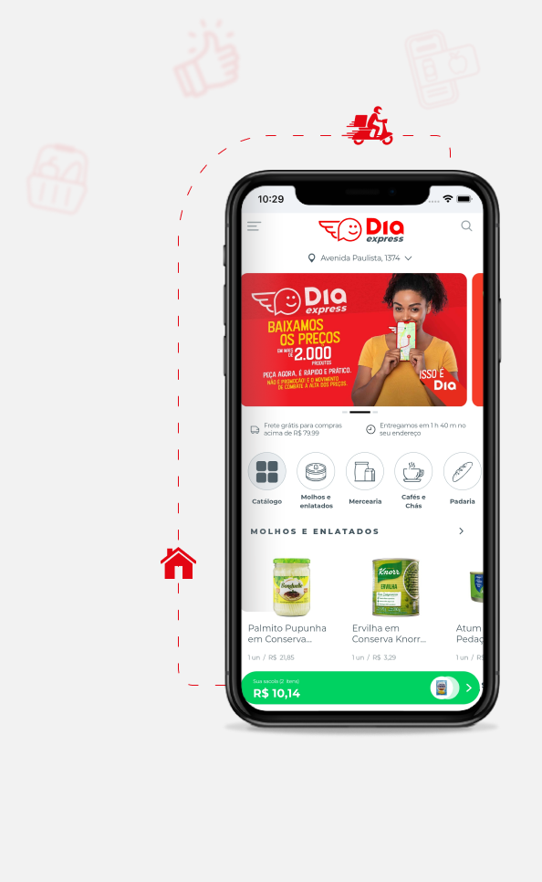 O aplicativo do DIA é exibido em uma tela de smartphone.