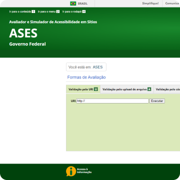 Tela do sistema ASES, que avalia acessibilidade de sites.