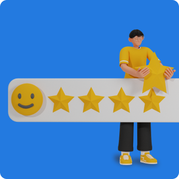 Illustration of a person adding a fifth star to a band that already has four stars.