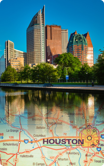 Imagem representando cenário e mapa de Houston.