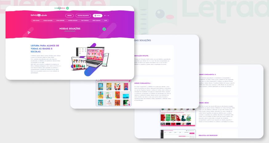Telas do site de Elefante Letrado, empresa para a qual a CWI já entregou Design, Marketing e Engenharia de Software.