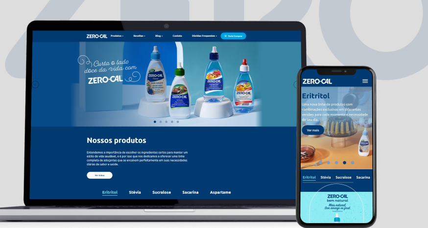 Telas do site de Zero-Cal, para o qual a CWI já entregou Design e Engenharia de Software.